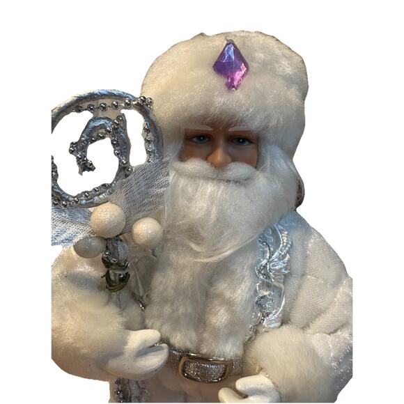 Ded Moroz Father Frost 9” White Silver Resin Figure Russian Christmas Staff - Picture 2 of 8